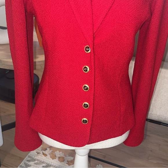 ST. JOHN Women's Red Tailored Button-Front Blazer Jacket - Picture 3 of 7
